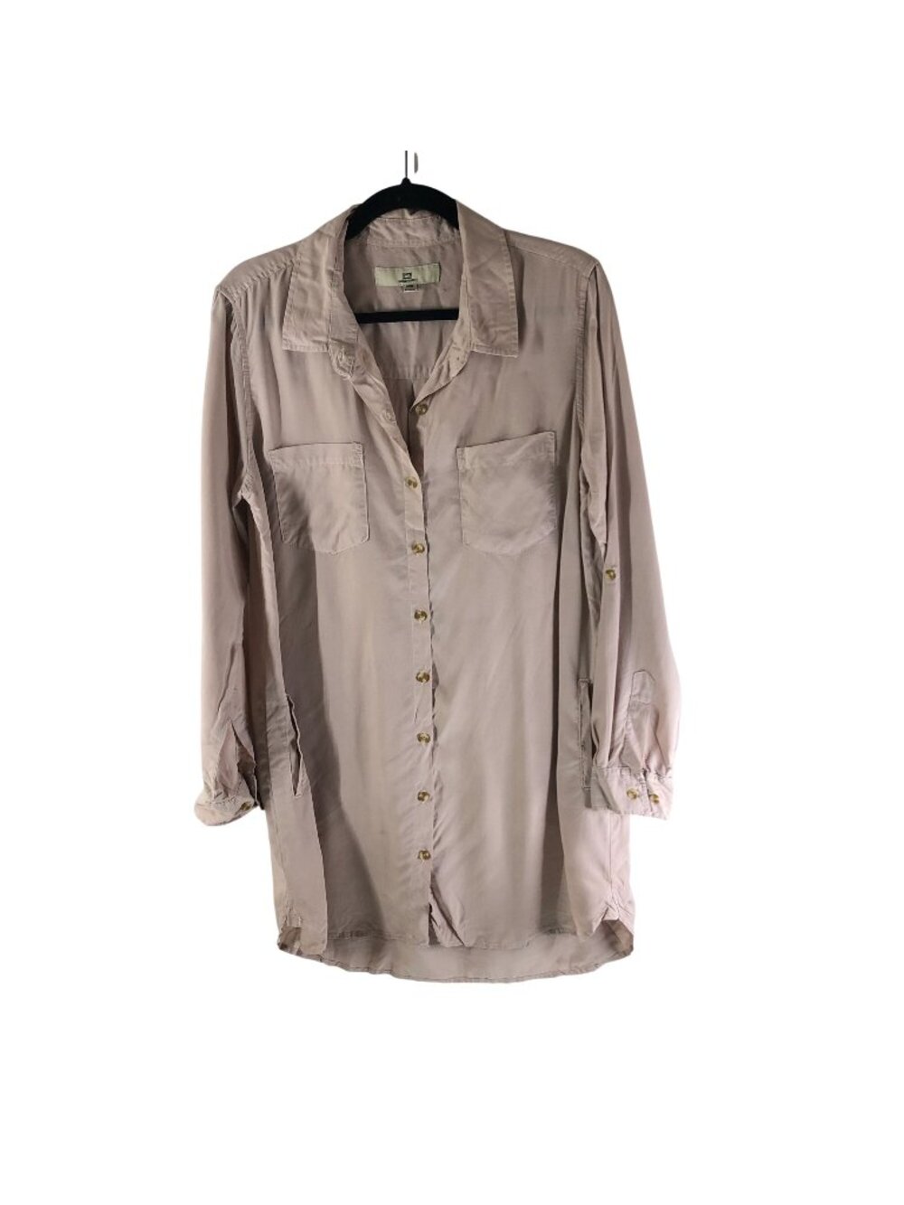 Thread & Supply Womens Long Sleeve Button-Down Lyocell Shirt Dress Beige Large